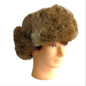Blizzard hat rabbit fur aviator trapper Russian  winter, ear flaps, XL